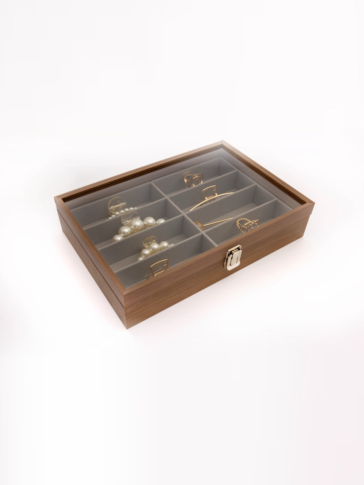 Accessoires Box aus Holz mit Glasdeckel